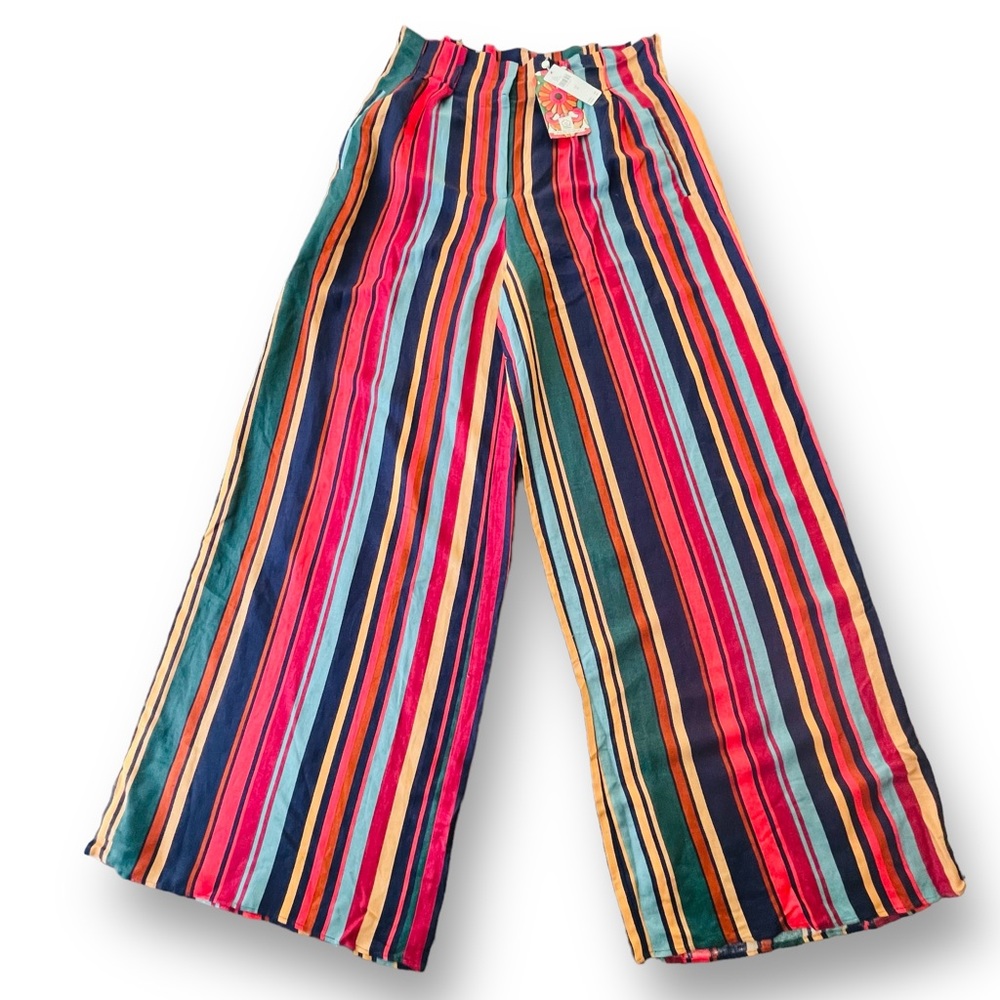 Farm Rio For Anthropologie Amanda Striped Wide-leg Pants Women's Size M Boho NWT